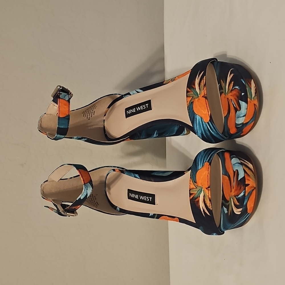 Nine West Women's Floral Heels - Blue and Orange - Picture 2 of 4